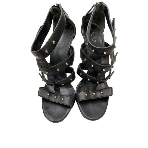 Gucci Leather Gladiator Heels EU Size 38 Black Sigourney Stiletto Platform Women - Picture 9 of 10